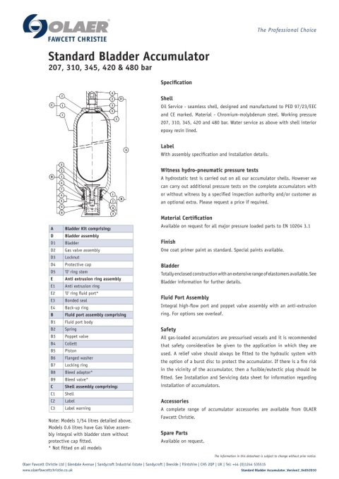 OLAER ACCUMULATOR PARTS -TIARASAKTI IND