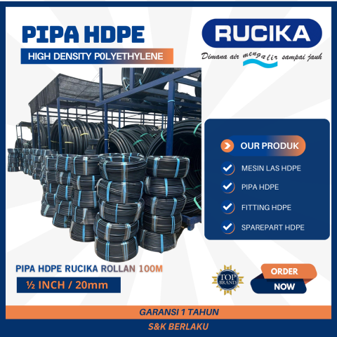 Pipa HDPE Rucika uk 1/2" Panjang 100m PN10 - PN16