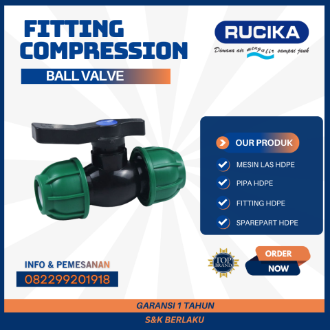 Ball Valve HDPE Fitting Compression ukuran 20mm - 110mm